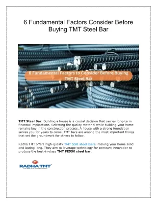 6 Fundamental Factors Consider Before Buying TMT Steel Bar