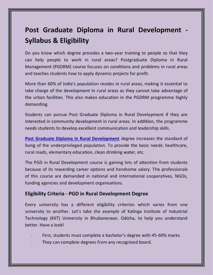 post graduate diploma in rural development