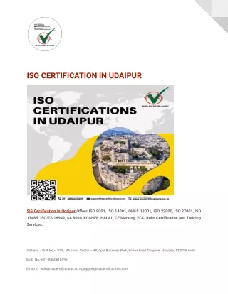 ISO CERTIFICATION IN UDAIPUR