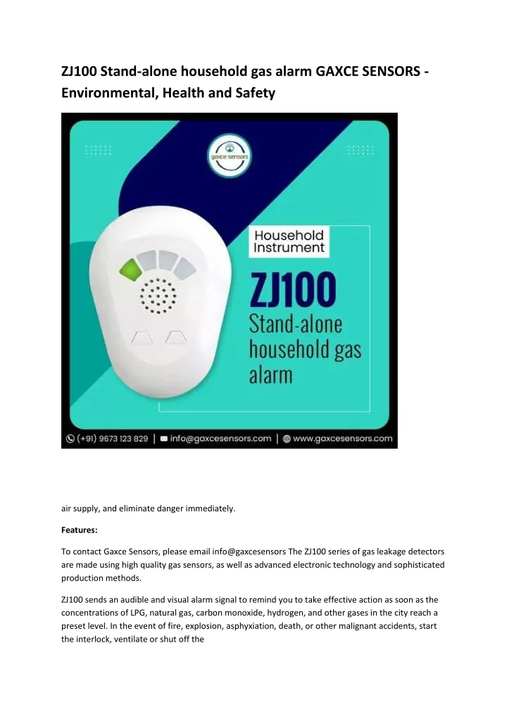 zj100 stand alone household gas alarm gaxce