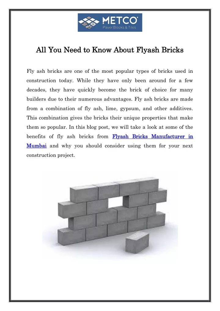 all you need to know about flyash bricks