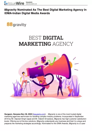 88gravity Nominated As The Best Digital Marketing Agency In IDMA