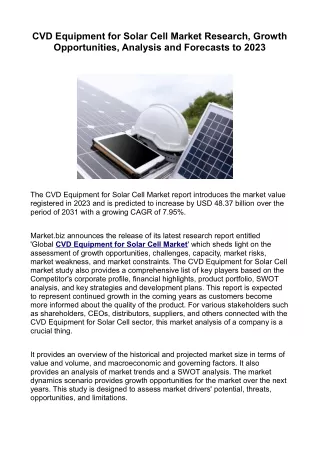 CVD Equipment for Solar Cell Market