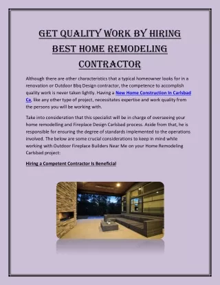 Get Quality Work By Hiring Best Home Remodeling Contractor