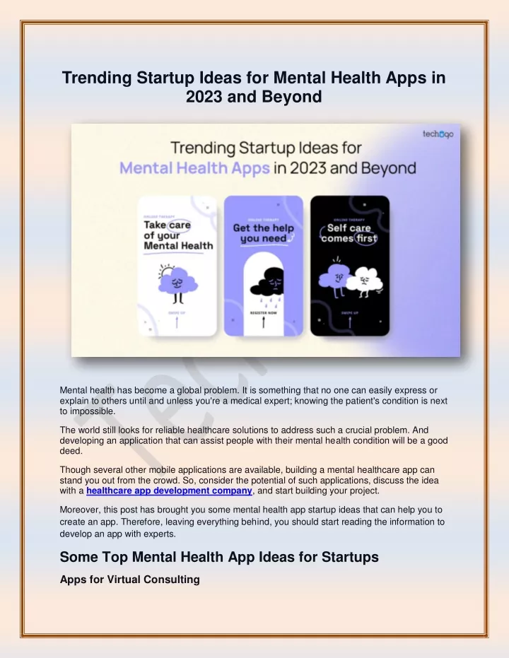 trending startup ideas for mental health apps