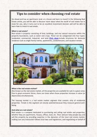 tips to consider when choosing real estate