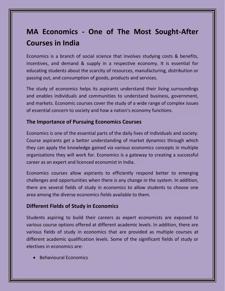 ma economics one of the most sought after courses