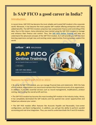Is SAP FICO a good career in India