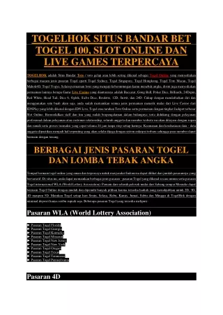 TOGELHOK SITUS BANDAR BET TOGEL 100, SLOT ONLINE DAN LIVE GAMES TERPERCAYA
