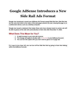 google adsense introduces a new side rail
