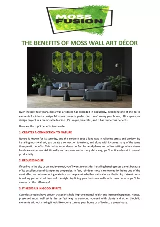 THE BENEFITS OF MOSS WALL ART DECOR