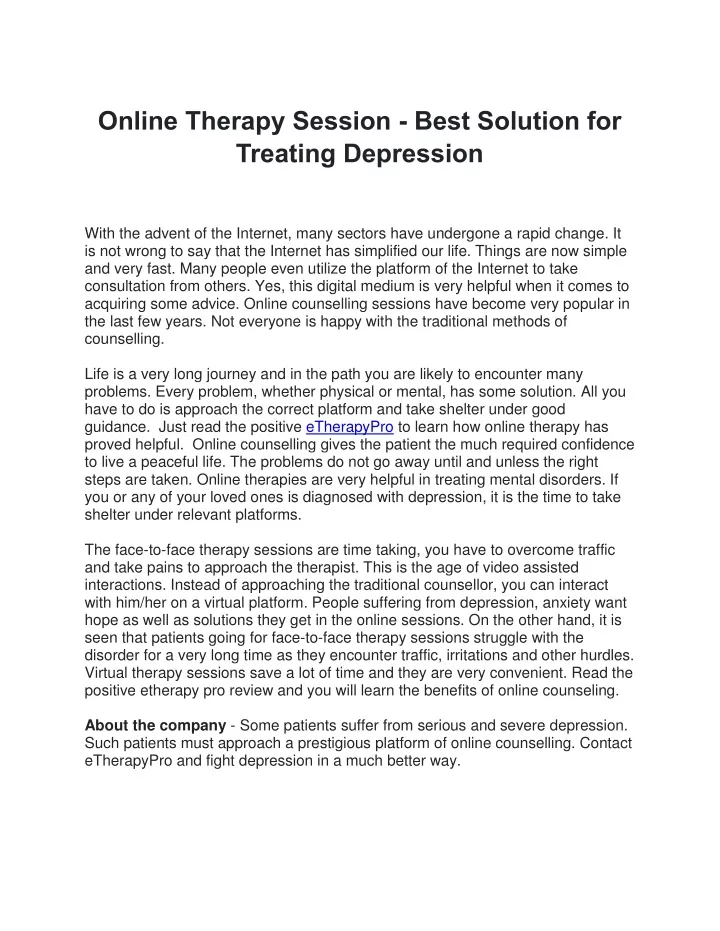 online therapy session best solution for treating