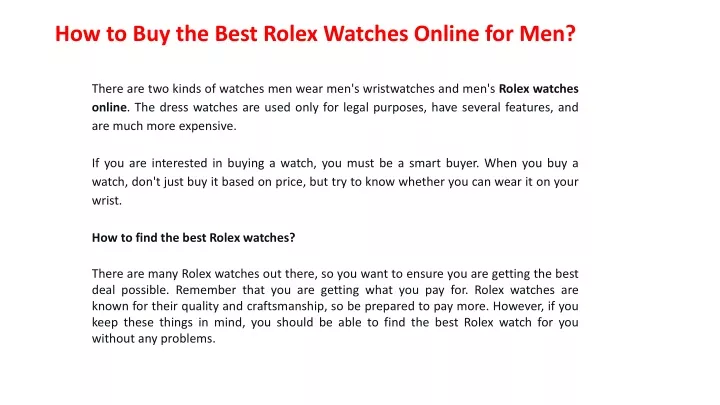 how to buy the best rolex watches online for men