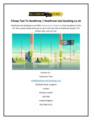 Cheap Taxi To Heathrow  Heathrow-taxi-booking.co.uk