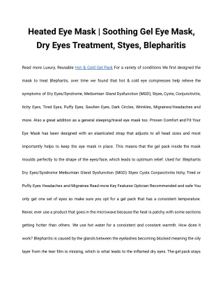 Heated Eye Mask _ Soothing Gel Eye Mask, Dry Eyes Treatment, Styes, Blepharitis