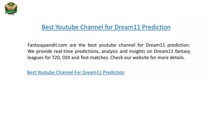 best youtube channel for dream11 prediction
