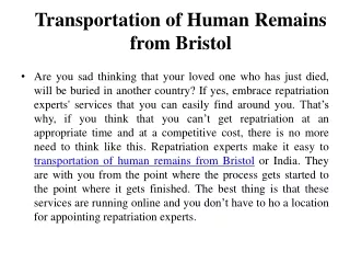 Transportation of Human Remains from Bristol