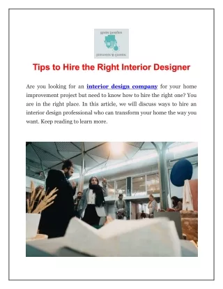 Tips to Hire the Right Interior Designer
