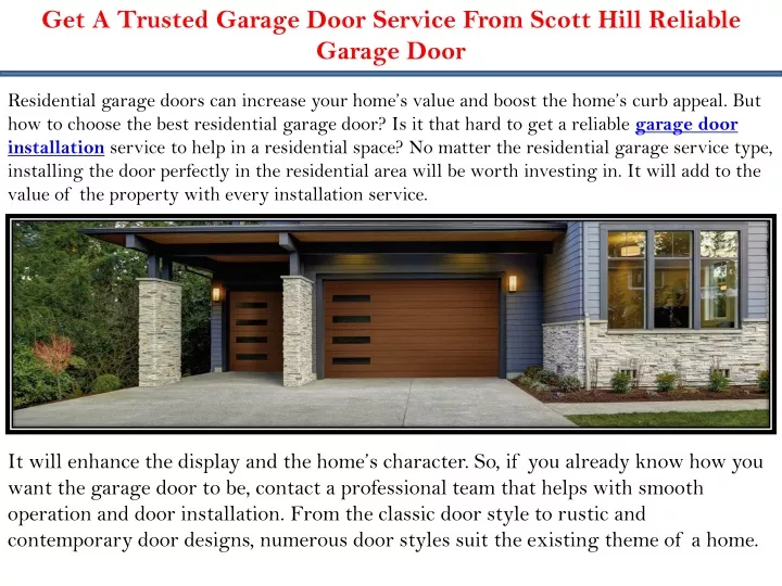 get a trusted garage door service from scott hill