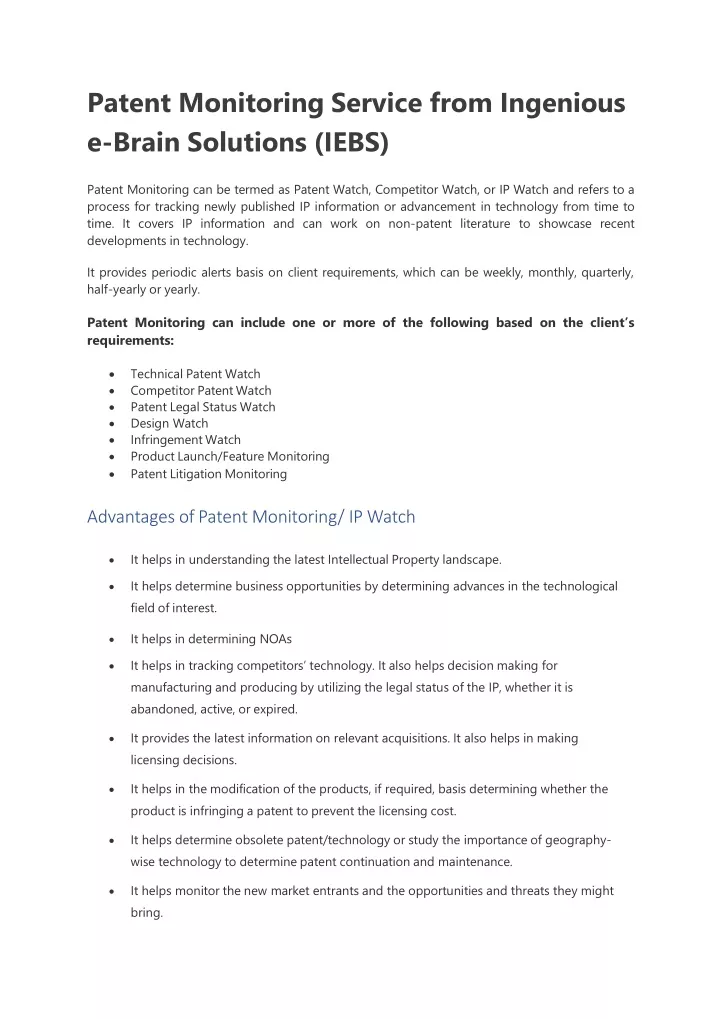 patent monitoring service from ingenious e brain solutions iebs