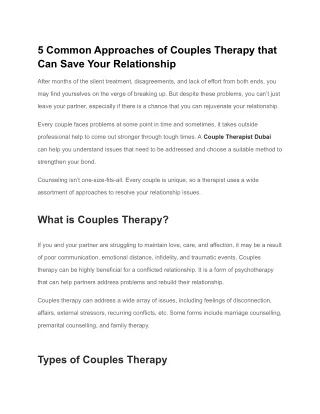 5 Common Approaches of Couples Therapy that Can Save Your Relationship