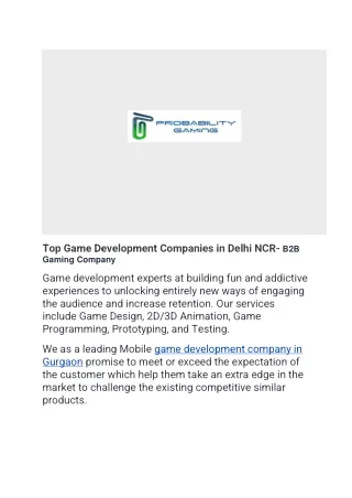 Top Game Development Companies in Delhi NCR