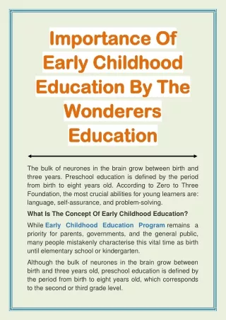 Importance Of Early Childhood Education By The Wonderers Education