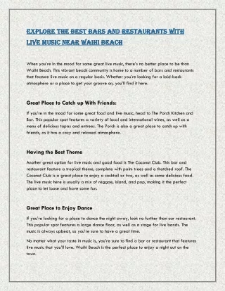 Explore  the best Bars and Restaurants With Live Music Near Waihi Beach