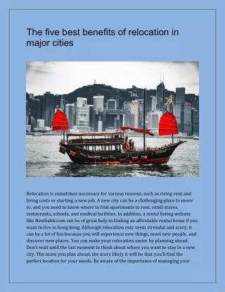 The five best benefits of relocation in major cities