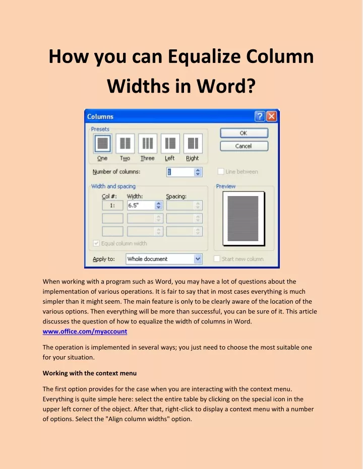 how you can equalize column widths in word