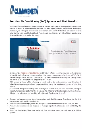 Precision Air Conditioning (PAC) Systems and Their Benefits