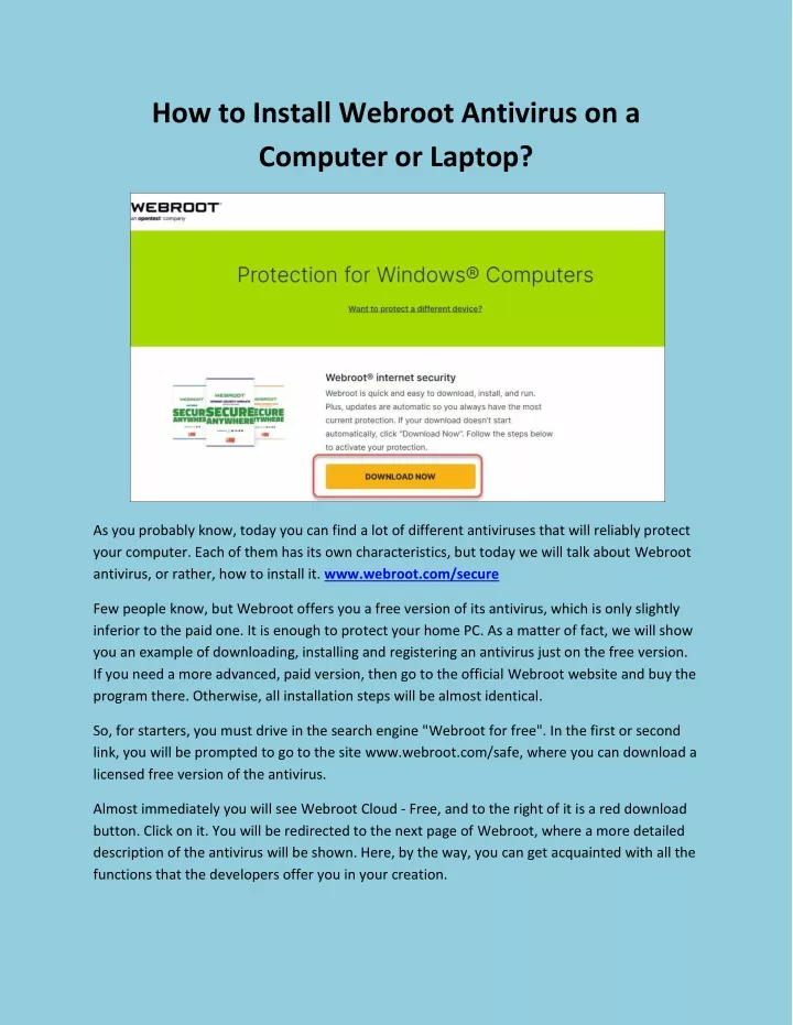 how to install webroot antivirus on a computer