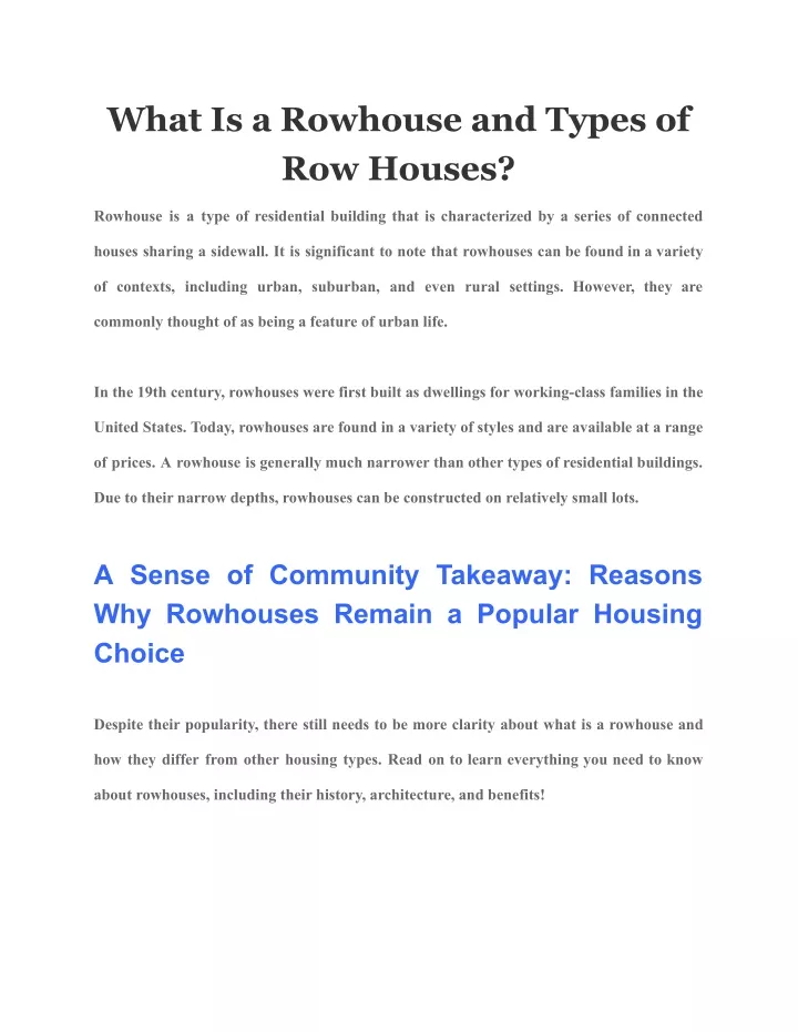 what is a rowhouse and types of row houses
