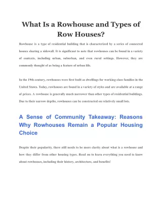 What Is a Rowhouse and Types of Row Houses?