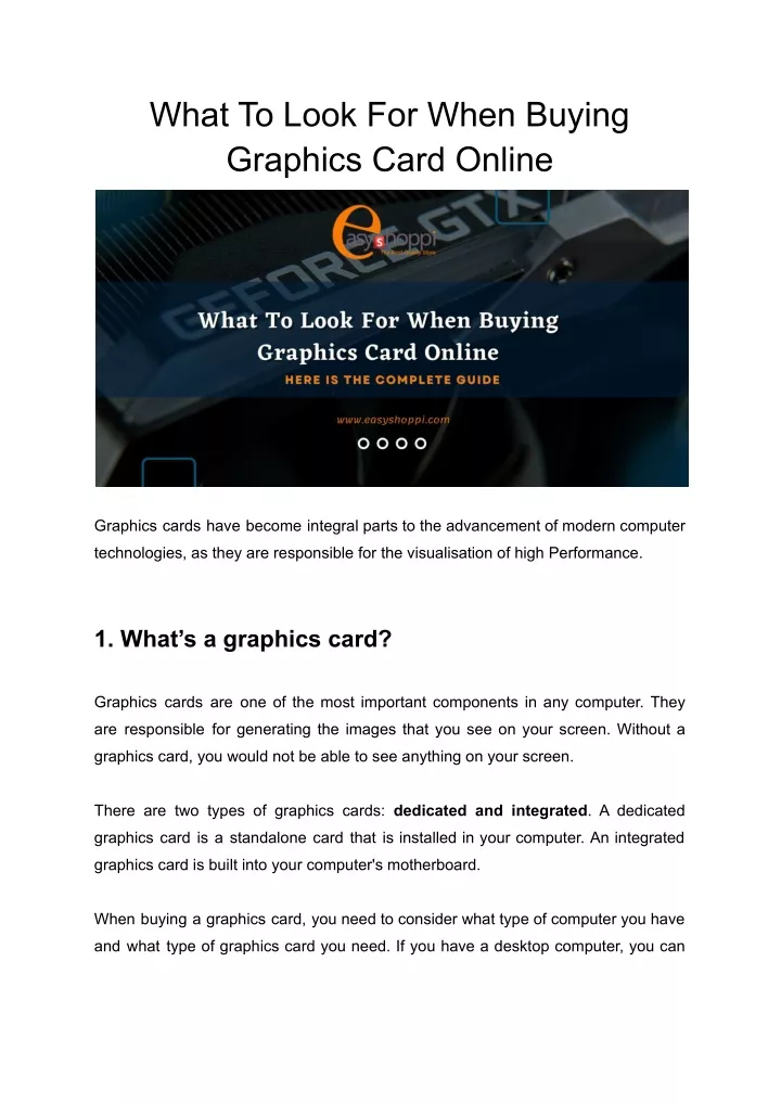 what to look for when buying graphics card online