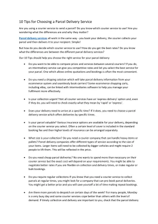 10 tips for choosing a parcel delivery service