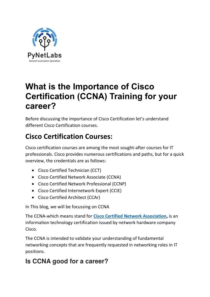 what is the importance of cisco certification