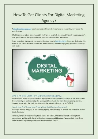 How To Get Clients For Digital Marketing Agency