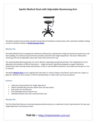 apollo medical stool with adjustable boomerang arm