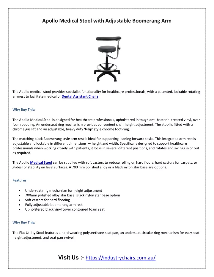 apollo medical stool with adjustable boomerang arm