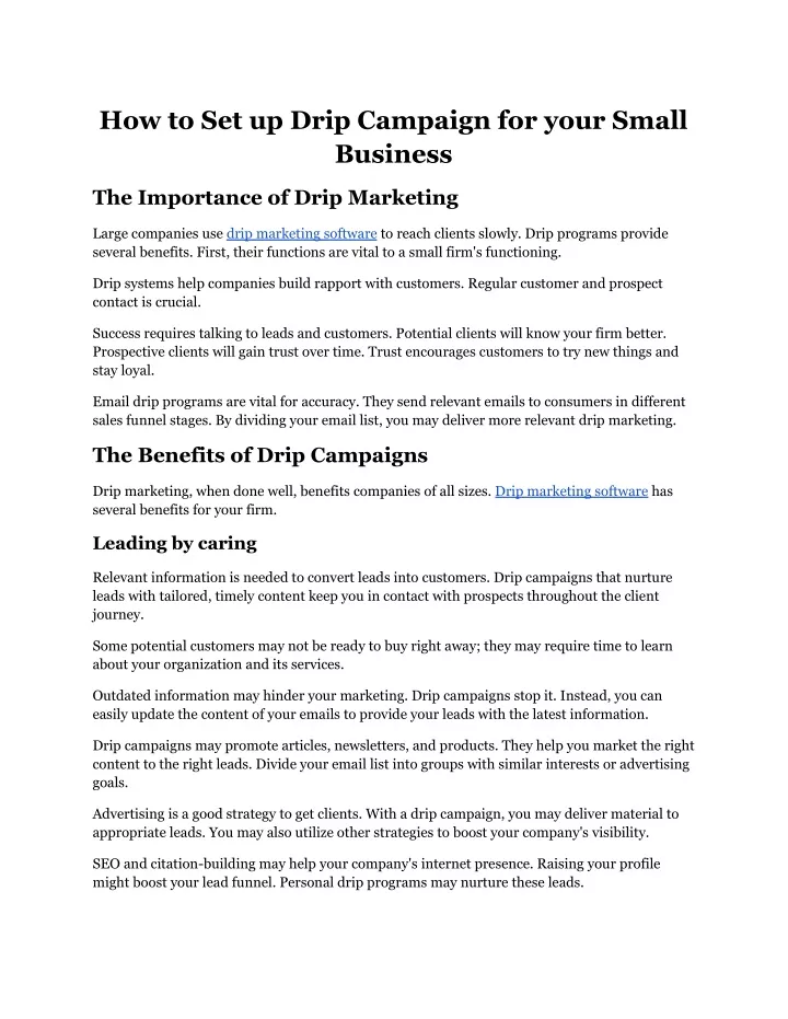 how to set up drip campaign for your small