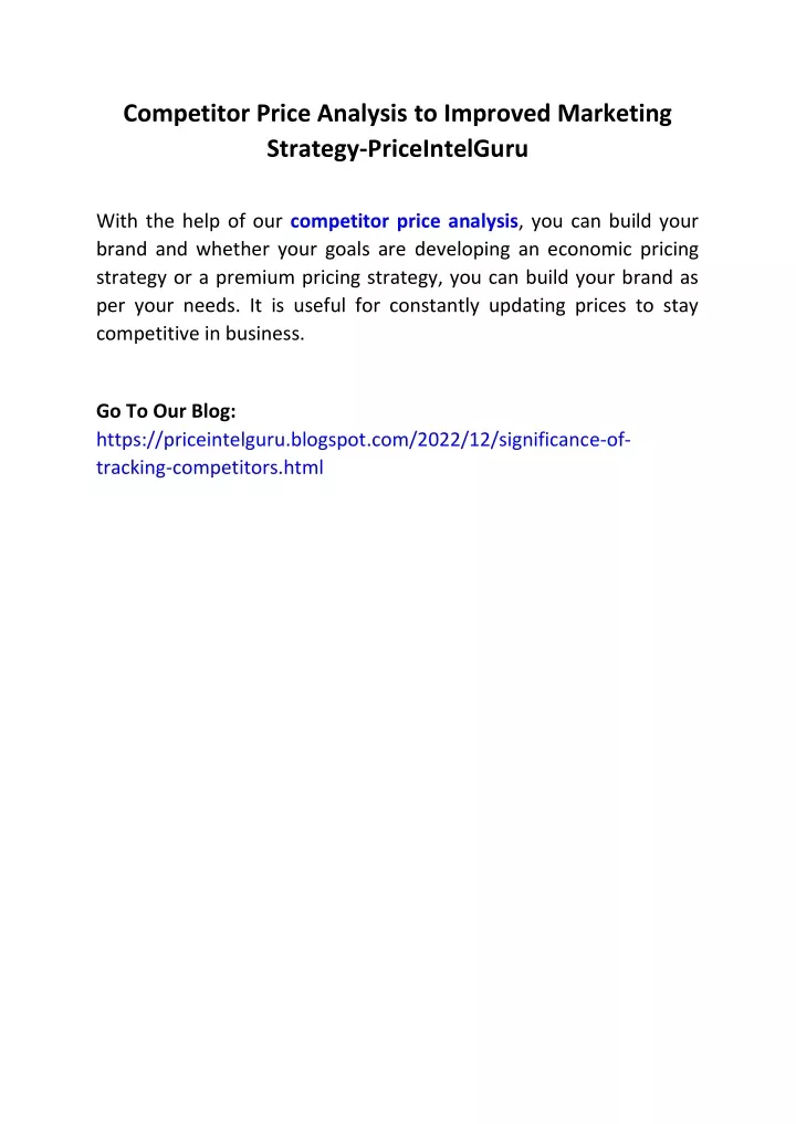 competitor price analysis to improved marketing