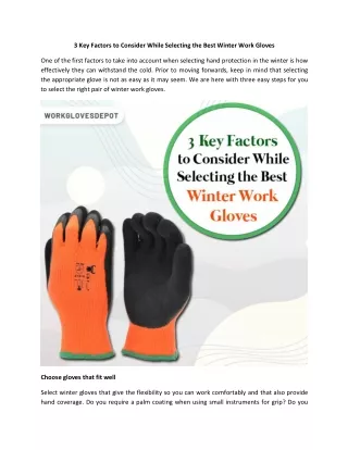 3 Key Factors to Consider While Selecting the Best Winter Work Gloves