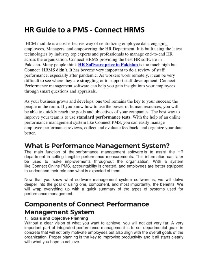 hr guide to a pms connect hrms