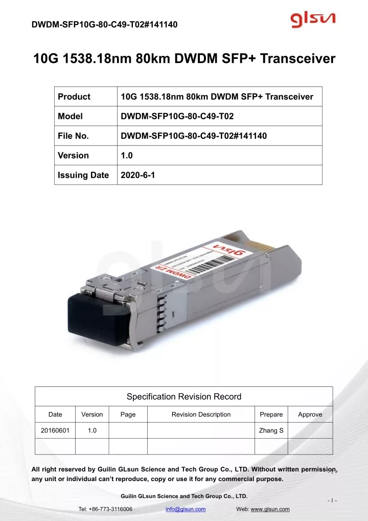 dwdm sfp10g 80 c49 t02 141140