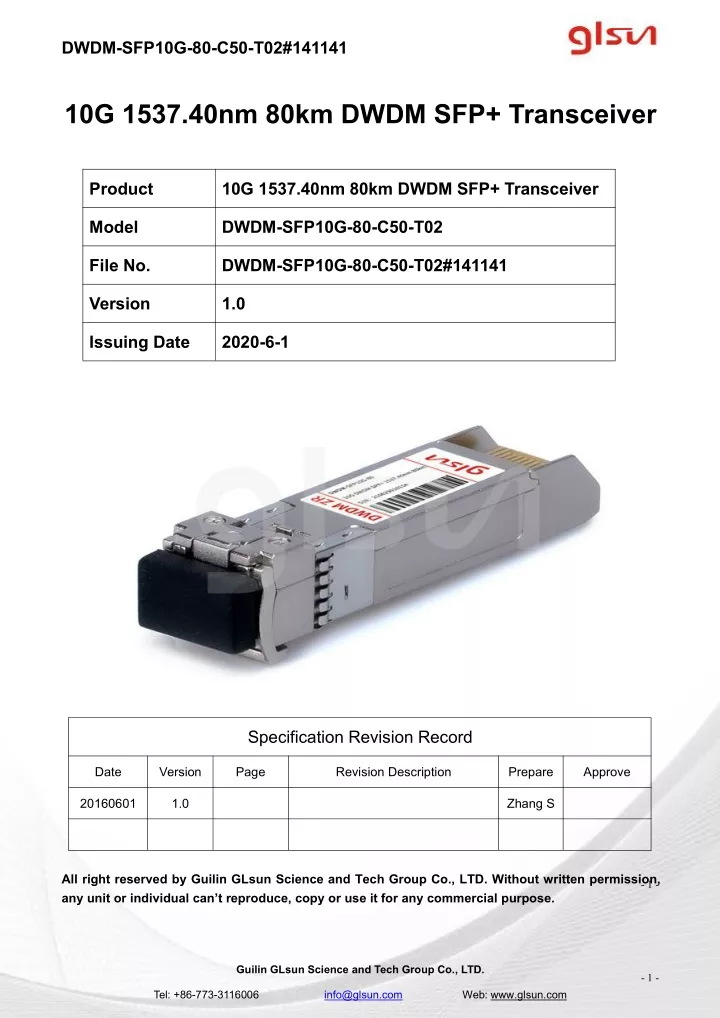 dwdm sfp10g 80 c50 t02 141141