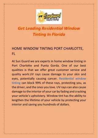 Get Leading Residential Window Tinting In Florida