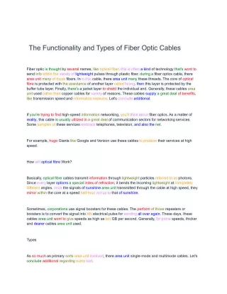 The Functionality and Types of Fiber Optic Cables