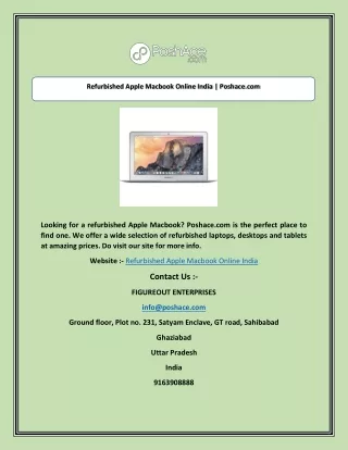 Refurbished Apple Macbook Online India | Poshace.com