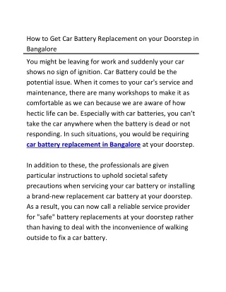 How to Get Car Battery Replacement on your Doorstep in Bangalore